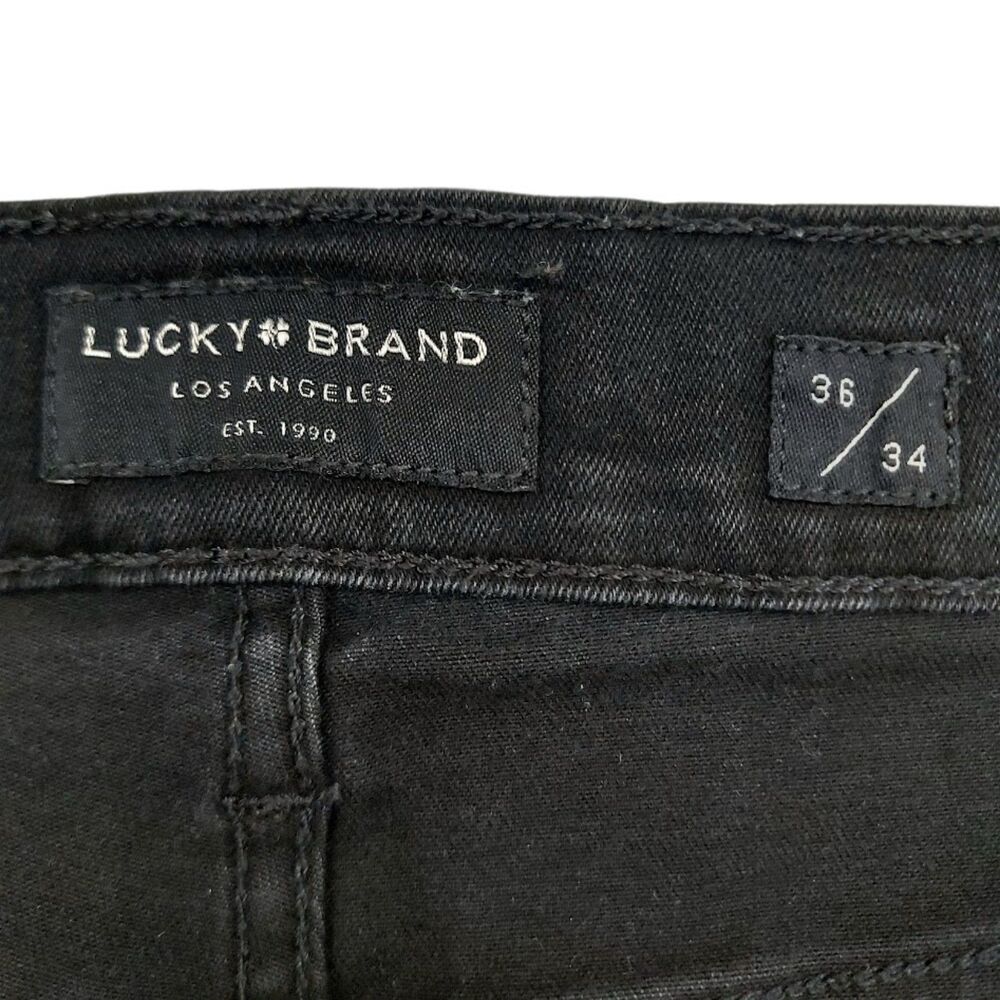 Lucky Brand 410 Athletic Straight Jeans Mens 36x33 Black Fit Stretch Denim - Picture 9 of 12